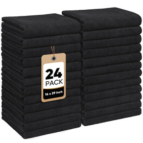 HOMEXCEL front packaging showing 24 black salon towels and bulk value