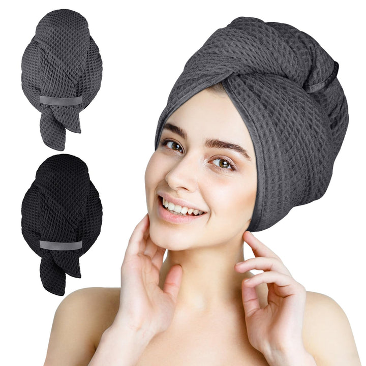 HOMEXCEL front view of 2-pack towels showing black and grey colors and full coverage