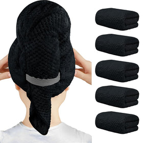 HOMEXCEL front packaging showing five large black towel turbans and value pack