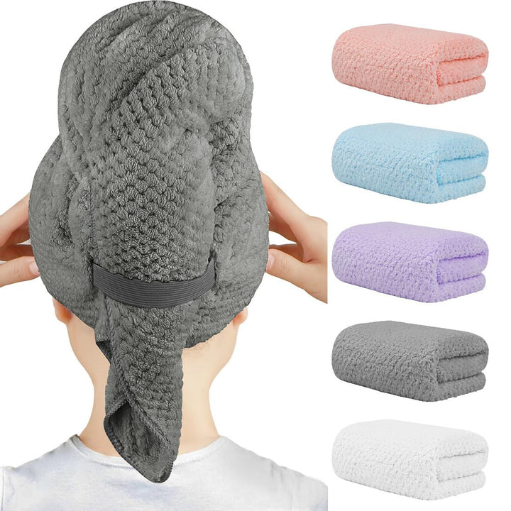 HOMEXCEL front packaging showing five microfiber hair towel turbans and benefits