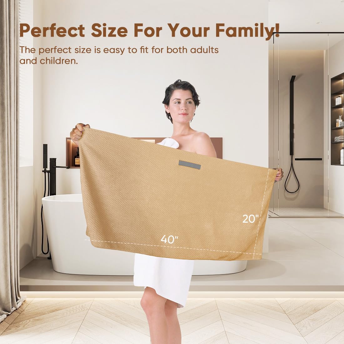 HOMEXCEL towel beside regular towel showing size advantage and better drying performance