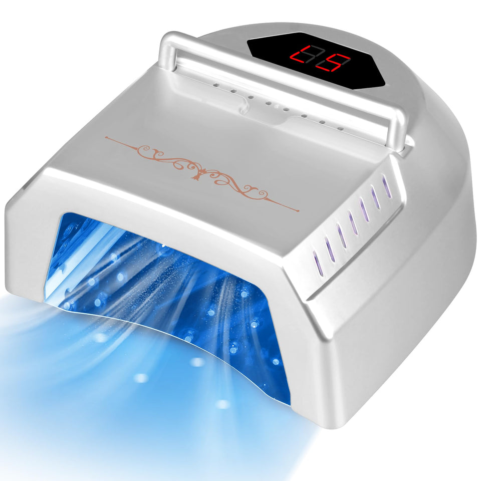 HoMove front view of silver lamp showing spacious curing chamber and professional finish