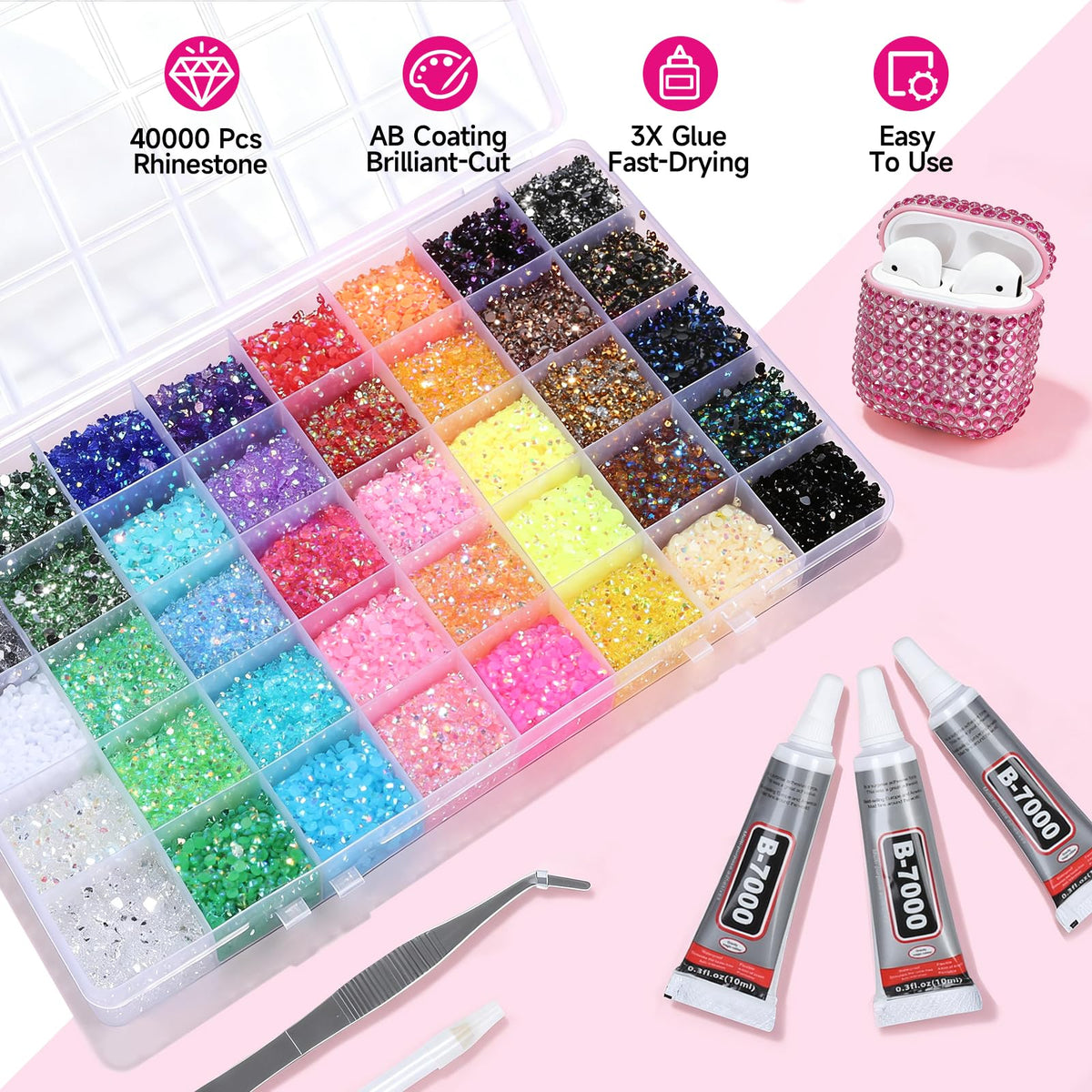 Homsoil close-up of 4mm resin rhinestones texture and bright iridescence