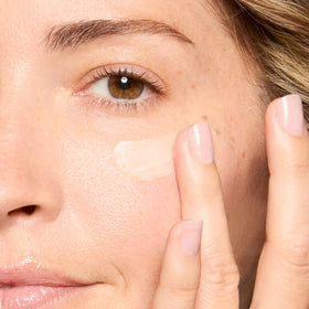 Honest Beauty on bathroom vanity illustrating daily AM and PM skincare routine