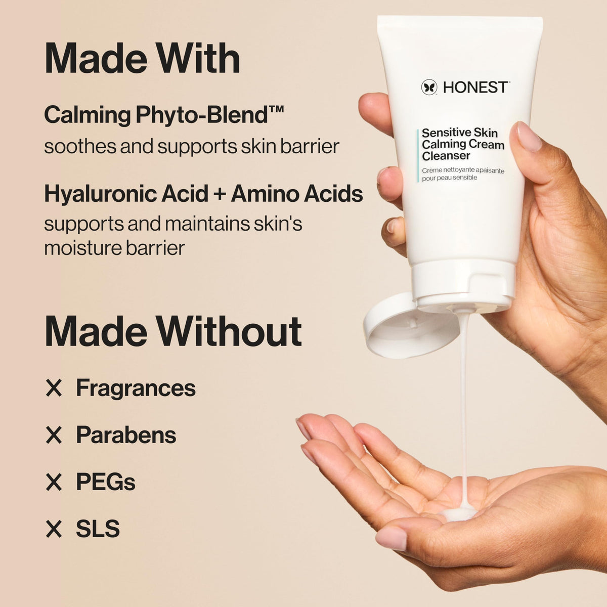 Honest Beauty foam texture on hand demonstrating gentle cleansing benefit