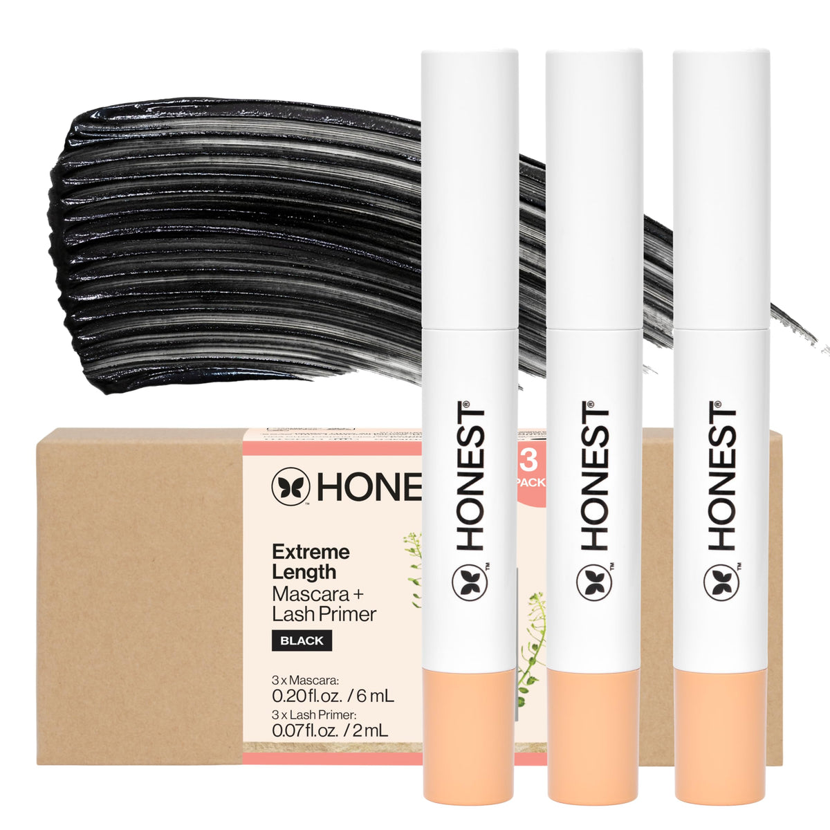 Honest Beauty front packaging showing three tubes and benefits