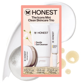 Honest Beauty front packaging showing the travel trio and easy travel benefit