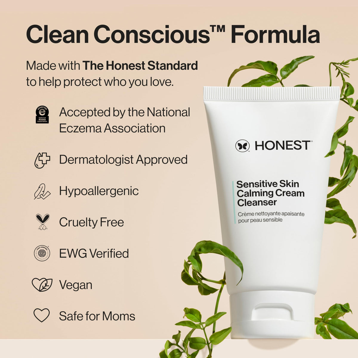 Honest Beauty ingredient panel label highlighting soothing, barrier-supporting benefit