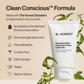 Honest Beauty ingredient panel label highlighting soothing, barrier-supporting benefit