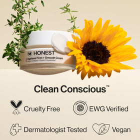 Honest Beauty label close-up displaying vegan collagen and clean formulation benefit