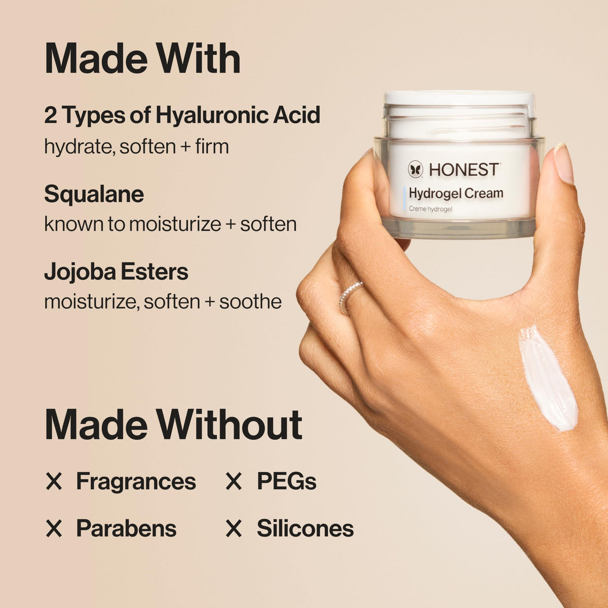 Honest Beauty application on hand demonstrating quick absorption and dewy finish