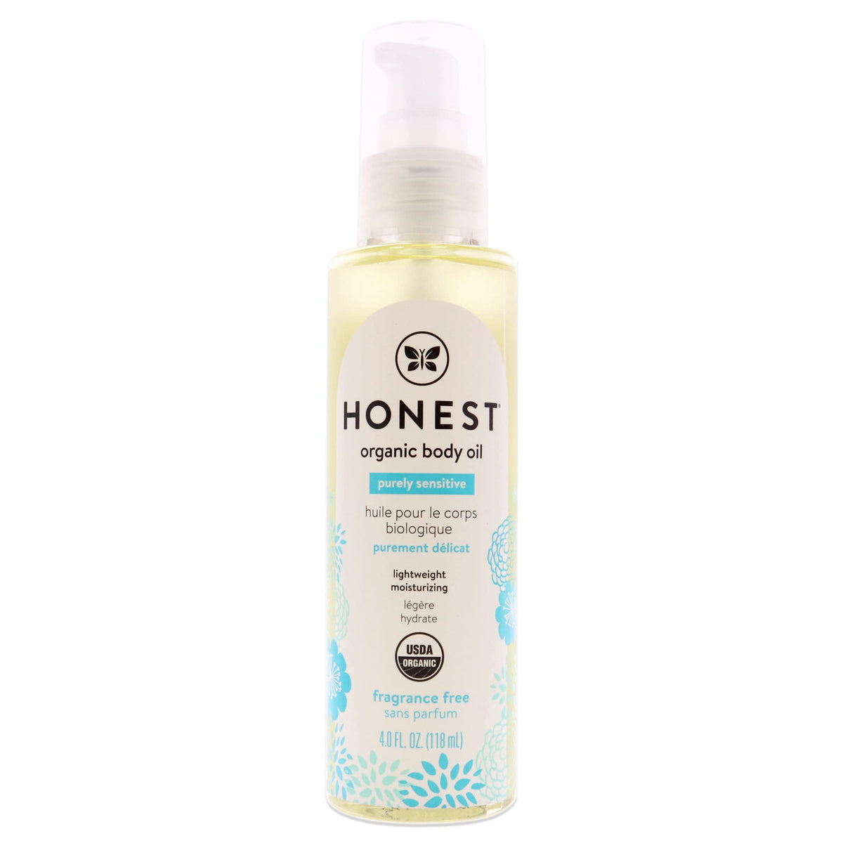 The Honest Company front bottle view showing label and 4 oz size, promoting natural hydration