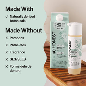The Honest Company creamy lather texture close-up demonstrating mild, easy-rinse foam