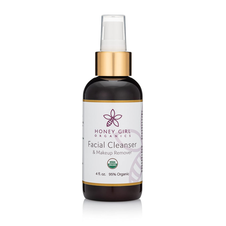 Honey Girl Organics front bottle view showing label and organic cleanser benefits