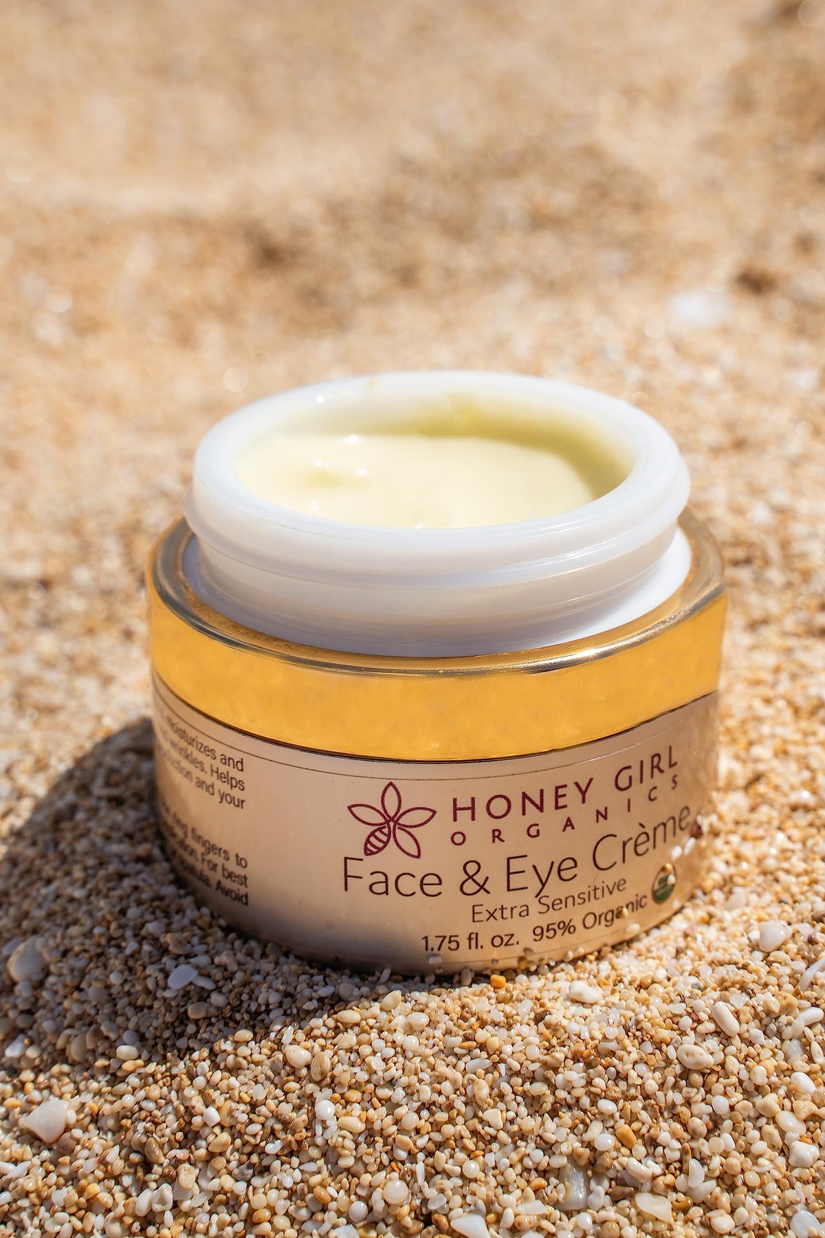 Honey Girl Organics label closeup showing ingredients and organic certification benefit