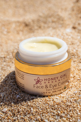 Honey Girl Organics label closeup showing ingredients and organic certification benefit