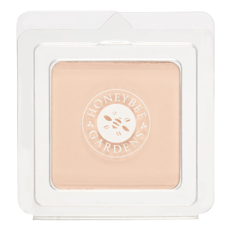 Honeybee Gardens front pan Avignon showing pale light neutral shade and compact-ready refill benefit