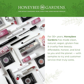 Honeybee Gardens powder among makeup items in bag showing everyday convenience benefit