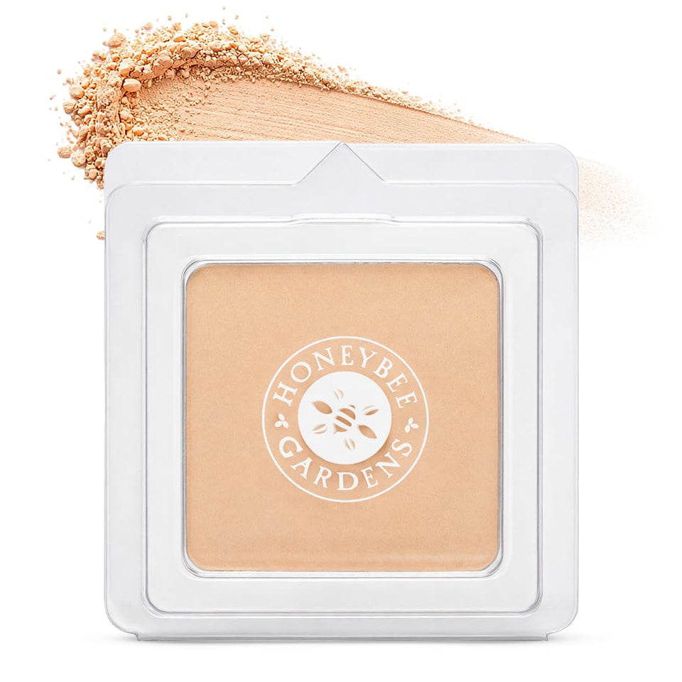 Honeybee Gardens front view of pressed powder pan showing shade and pan detail, travel-friendly benefit