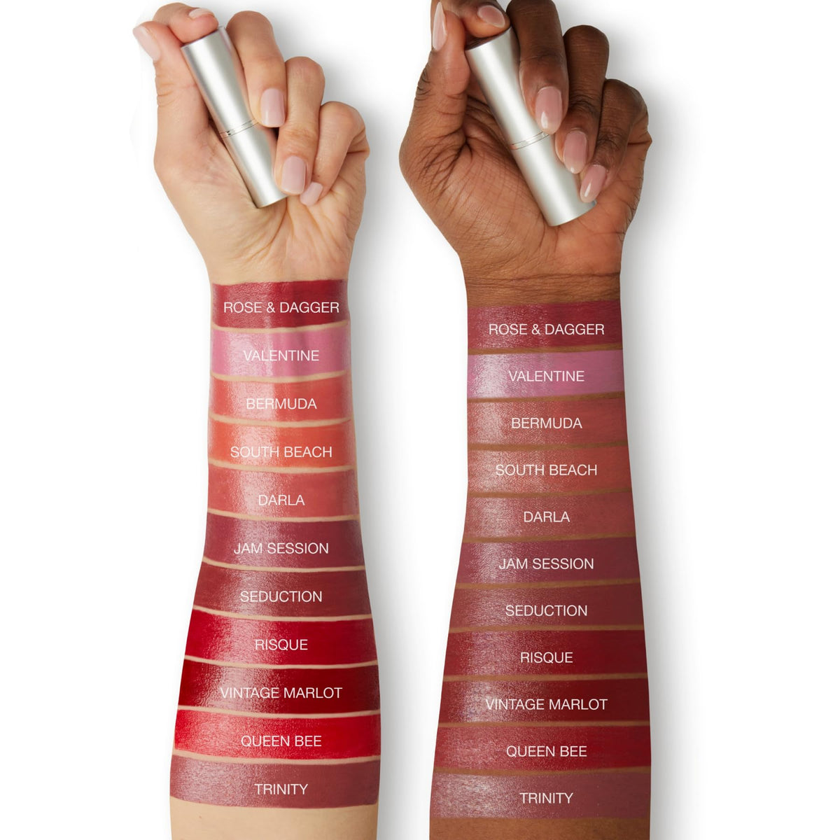 Honeybee Gardens lipstick held in hand to show compact size and portability