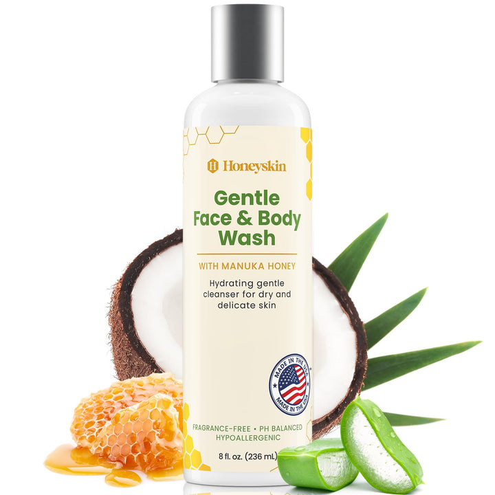Honeyskin front packaging showing bottle and branding for clear identification and trust
