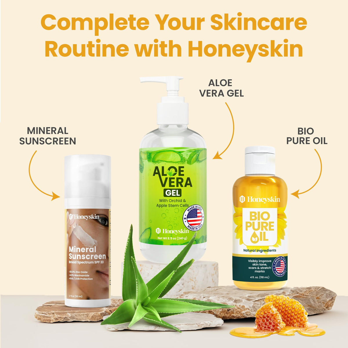Honeyskin label close-up showing ingredients and reassurance of clean formulation