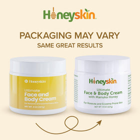 Honeyskin jar on bathroom shelf lifestyle image suggesting daily routine use