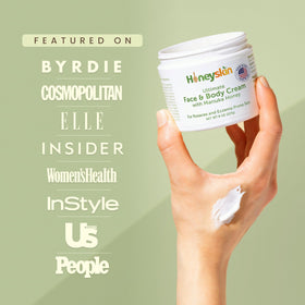 Honeyskin 8oz jar held in hands for scale and travel-friendly convenience