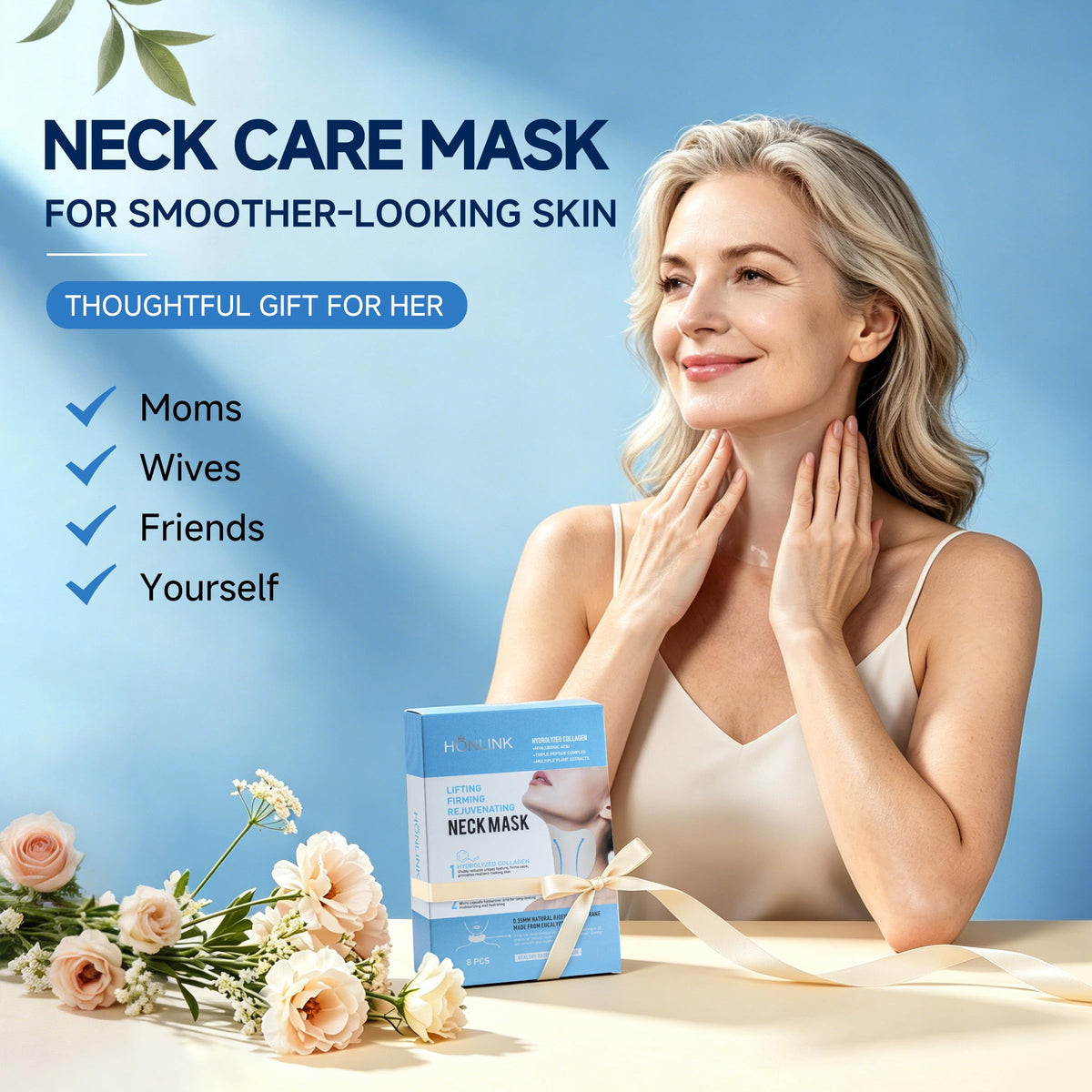 HONLINK neck mask displayed on bathroom shelf in a lifestyle setting