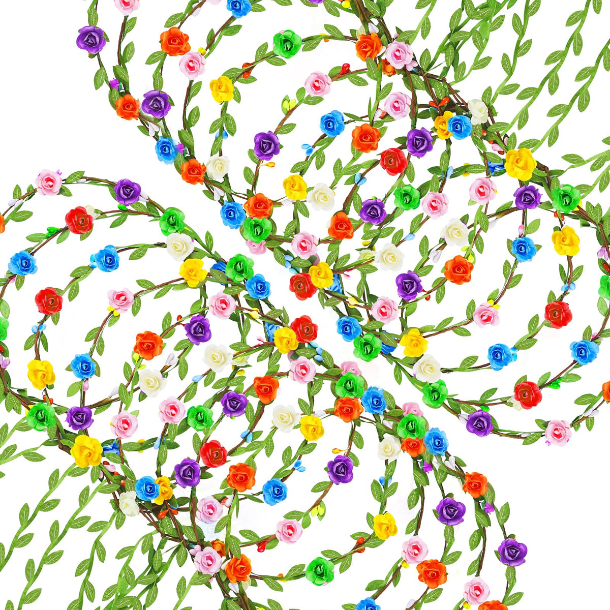 HONLYNE front view of 24-pack flower crowns showing vibrant group-ready colors