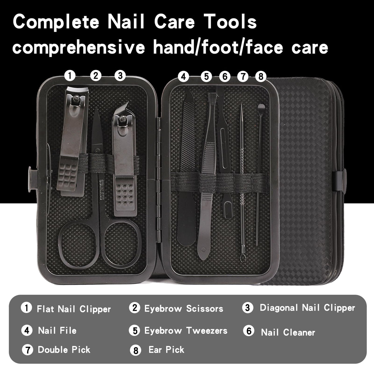 Honxicur grooming tools arranged to show clippers, file, and ear cleaner for precise care