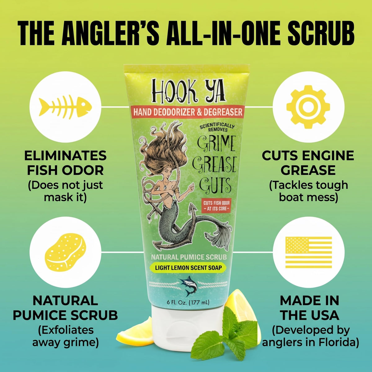 Hook'Ya pump close-up dispensing soap for easy one-hand use