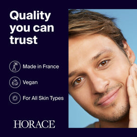 HORACE label close-up focusing on ingredients list and natural-derived benefits