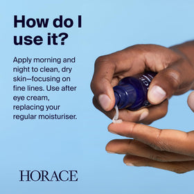 HORACE face firming gel 30 ml next to a coin for size comparison and travel convenience