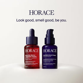 HORACE face firming gel on bathroom shelf with other grooming products for daily routine