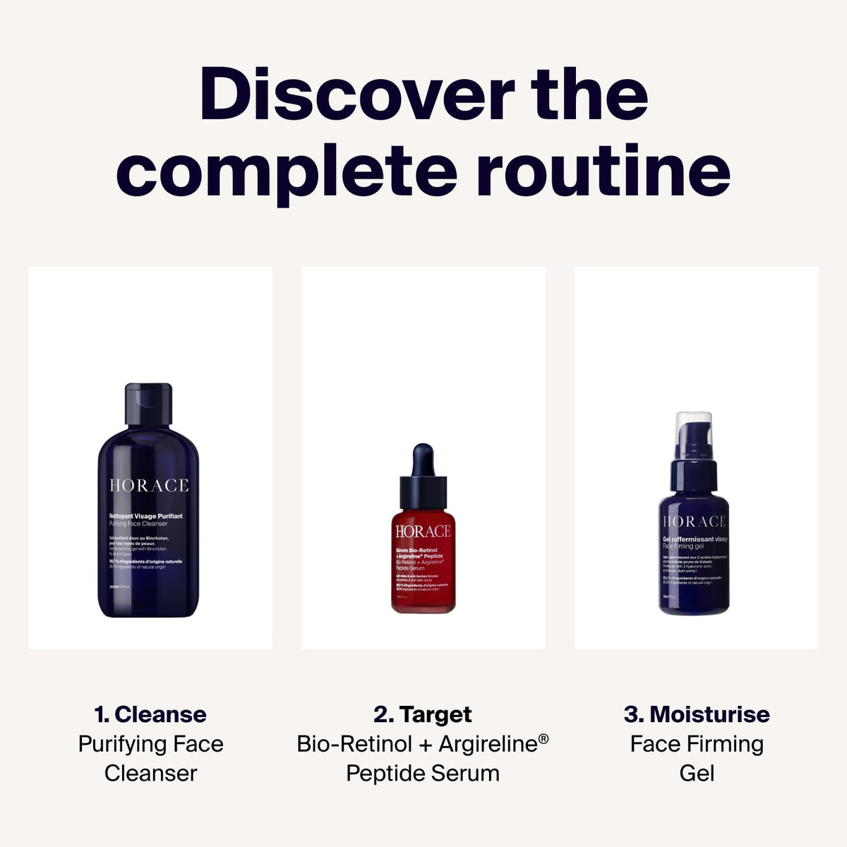 HORACE face firming gel being applied by a man in morning routine for visible freshness