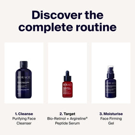 HORACE face firming gel being applied by a man in morning routine for visible freshness