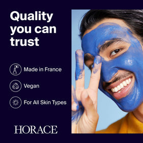 HORACE tube next to ruler showing 2.45 fl oz size and travel friendliness