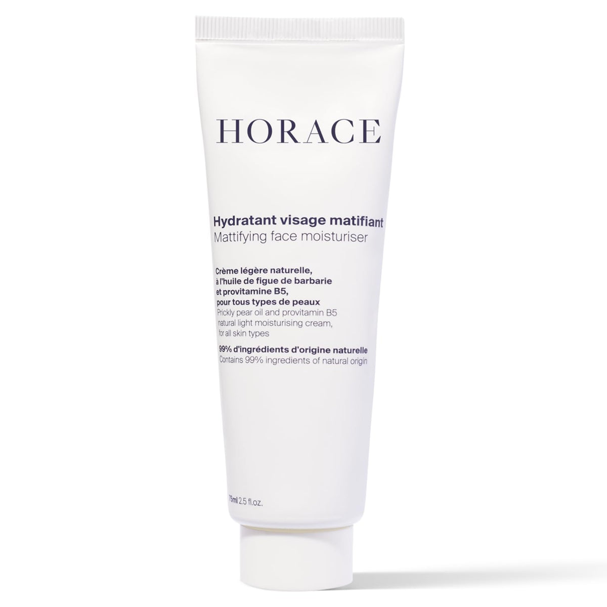 HORACE front packaging shows clean matte tube, highlighting travel-friendly benefit