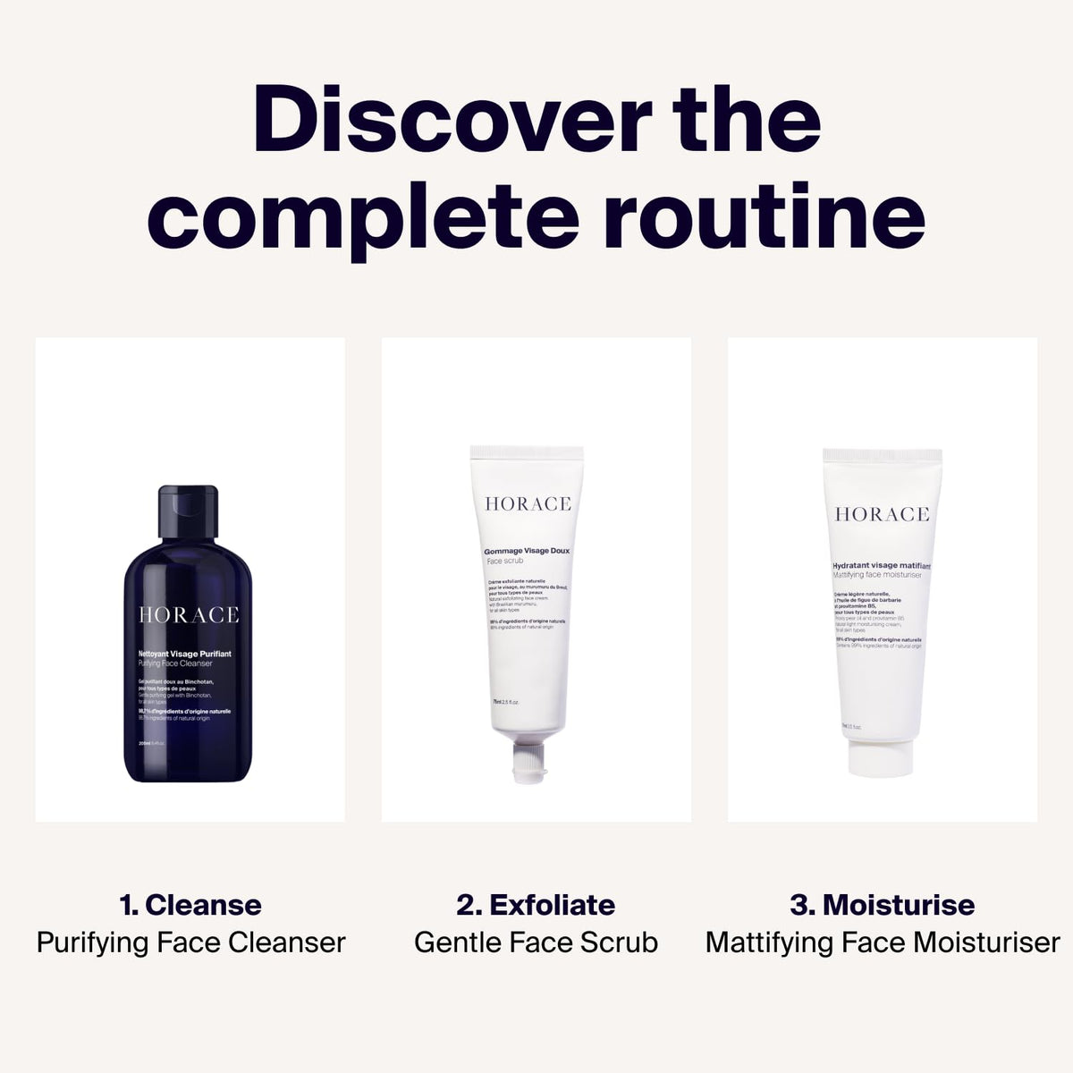 HORACE tube on bathroom shelf in morning setup, showing routine-ready convenience benefit