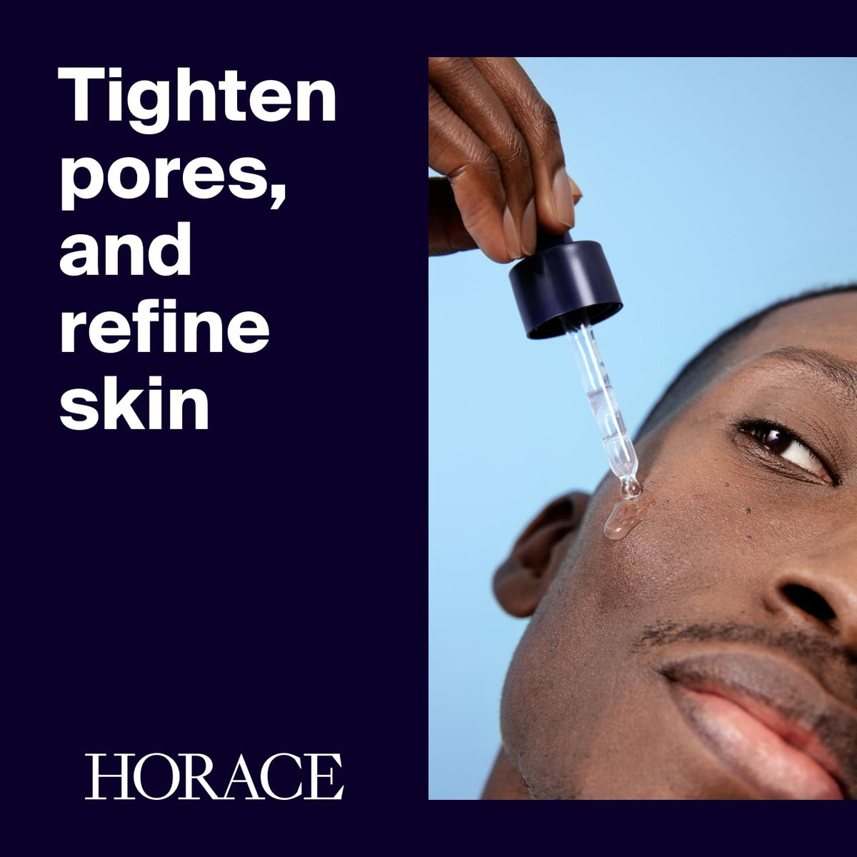HORACE dropper dispensing clear serum demonstrating controlled application benefit