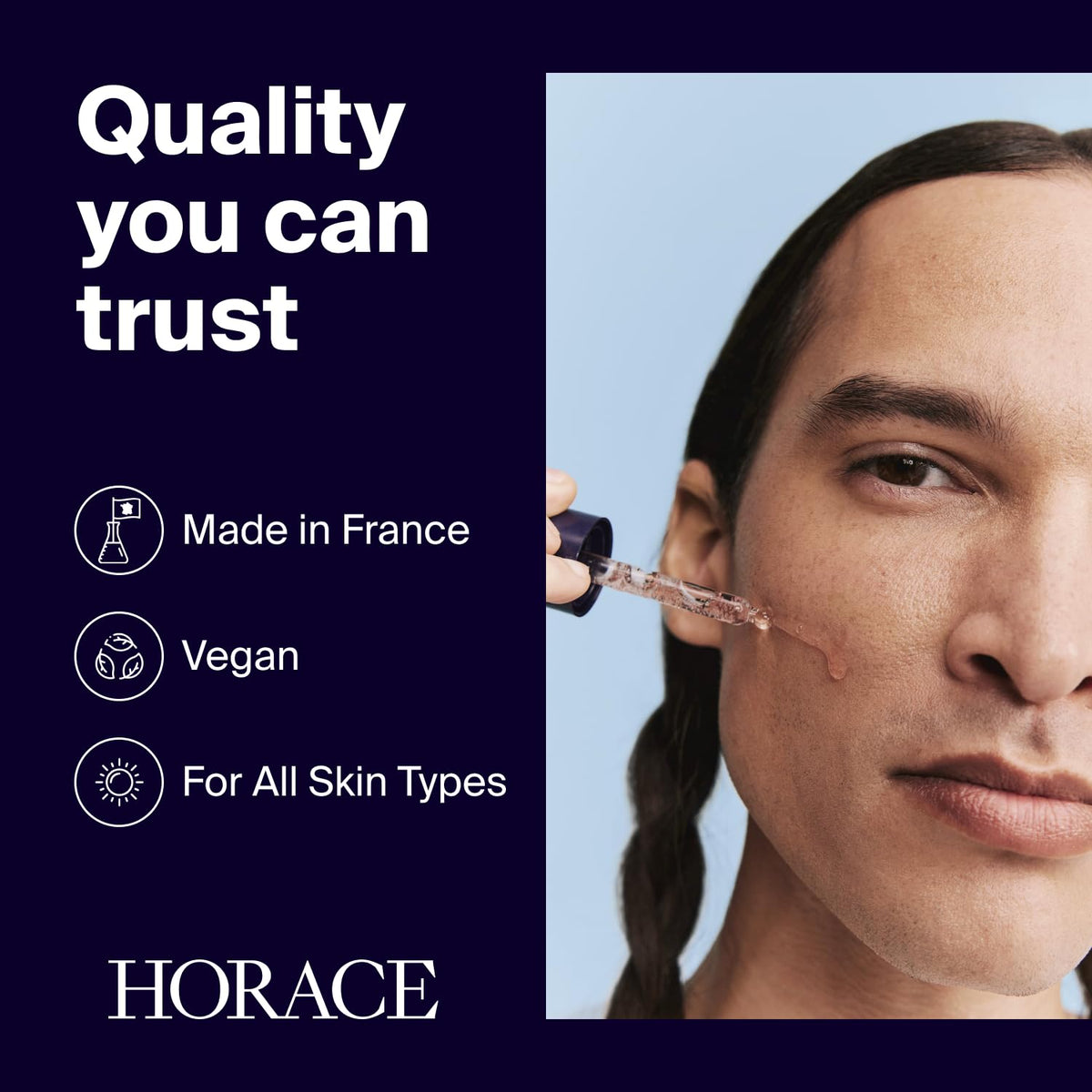 HORACE serum applied in morning routine illustrating layering under sunscreen benefit