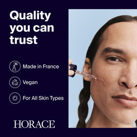 HORACE serum applied in morning routine illustrating layering under sunscreen benefit
