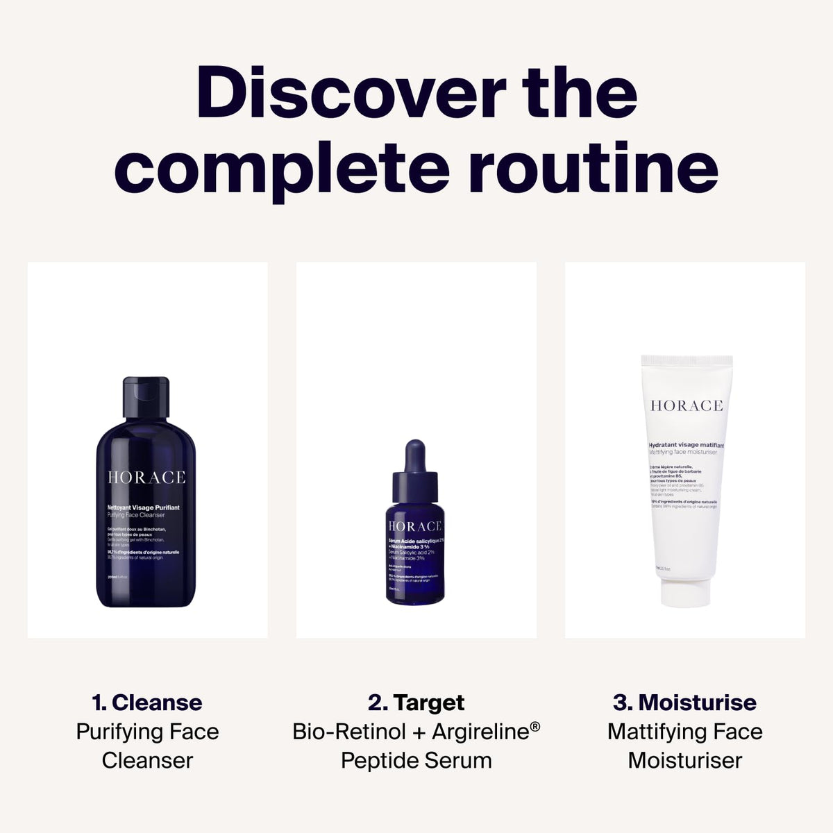 HORACE serum on bathroom shelf in routine setting suggesting seamless daily use