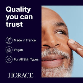 HORACE 30ml bottle in hand showing compact travel-friendly size