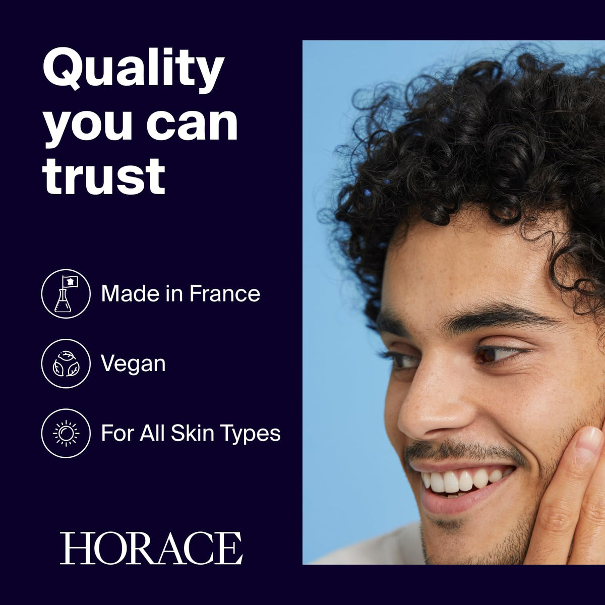 HORACE 75 ml tube beside toiletries, showing compact travel convenience benefit
