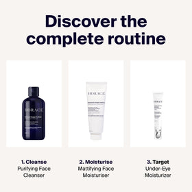 HORACE on bathroom counter with grooming items illustrating daily routine benefit
