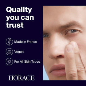 HORACE size comparison next to a coin showing compact 15ml portability