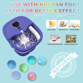 HOSPAN bomb dissolving in a foot basin producing bubbles and fragrance for sensory soak