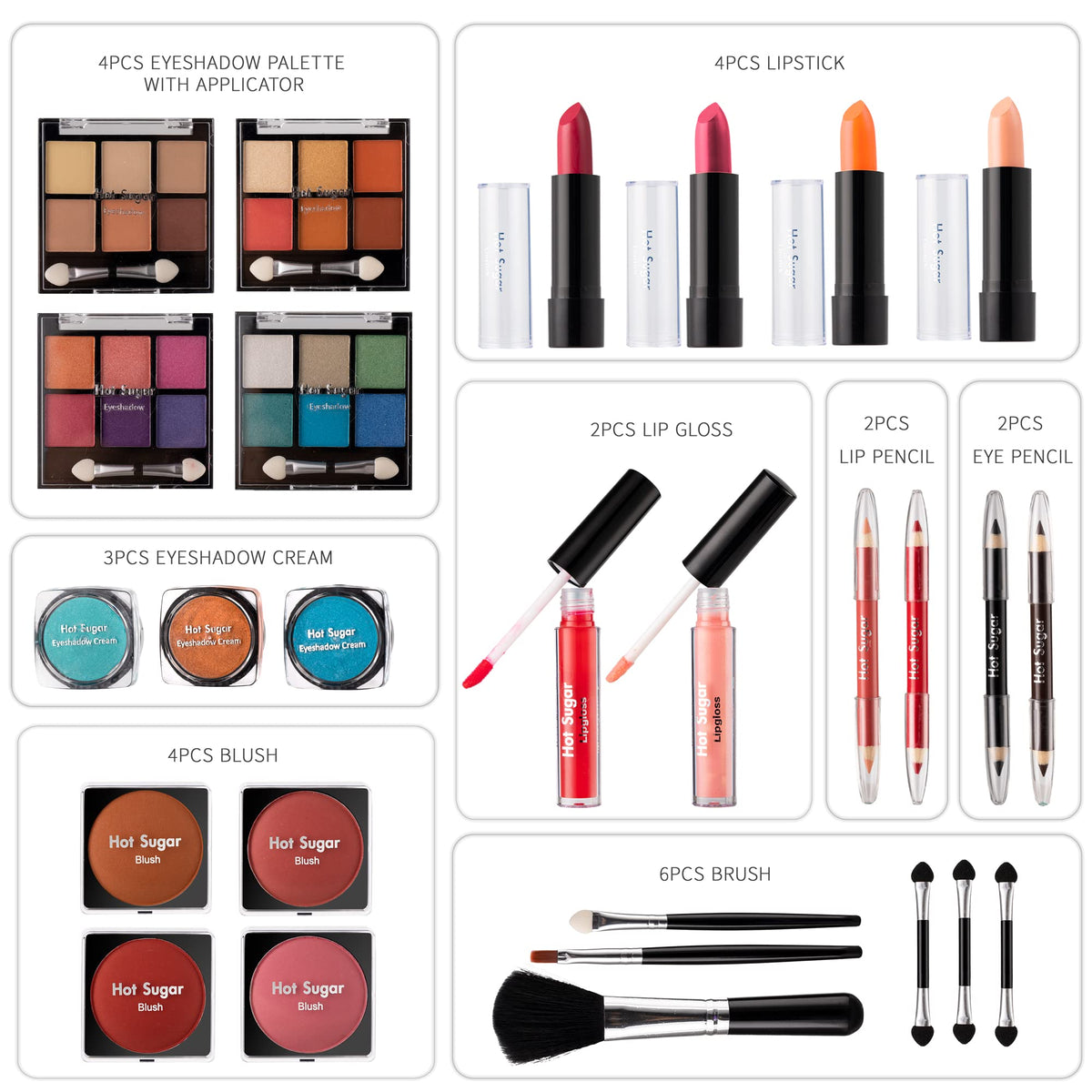 Hot Sugar brushes and applicators arranged to show tool variety and ease